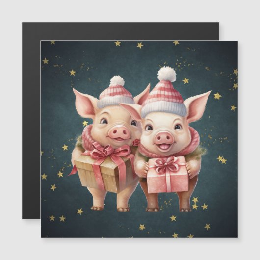 Niedliche Weihnachtsschweine Magnetkarte (Vorne/Hinten)