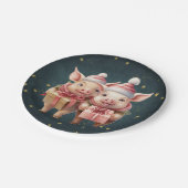 Niedliche Weihnachtsschweine Pappteller (Schrägansicht)