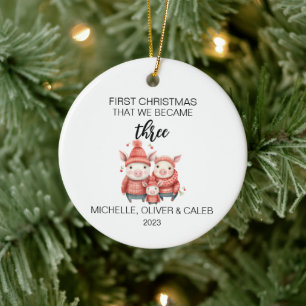 Niedliche Weihnachtsschweinfamilie von drei Keramik Ornament