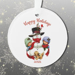 Niedliche Weihnachtsspielzeuge mit Snowman Akrylve Ornament<br><div class="desc">Personalisieren Sie dieses Acryl-Urlaubssornament mit Ihrem eigenen Datum und optionalem Text auf der Vorder- und Rückseite. Das nostalgische Bild von zwei Toten,  die einen Schneemann und einen niedlichen Welpen zu Füßen umarmten. Siehe auch andere Ornamente in dieser gleichen Design-Sammlung.</div>