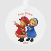 Niedliche Weihnachtsspielzeuge mit Wintervögeln Ak Ornament (Vorderseite)