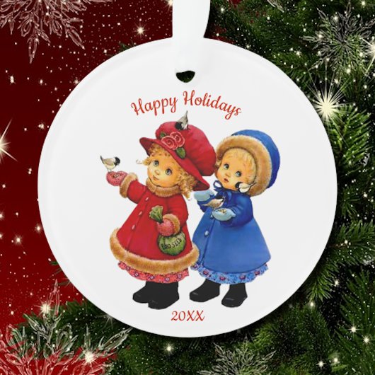 Niedliche Weihnachtsspielzeuge mit Wintervögeln Ak Ornament