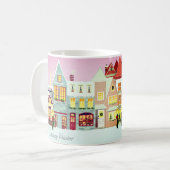 Niedliche Weihnachtsstadt & Snowman auf Rose Gold Kaffeetasse (Vorderseite Links)