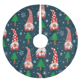 Niedliche Weihnachtsstürme mit Pine Tree und Snowf Polyester Weihnachtsbaumdecke