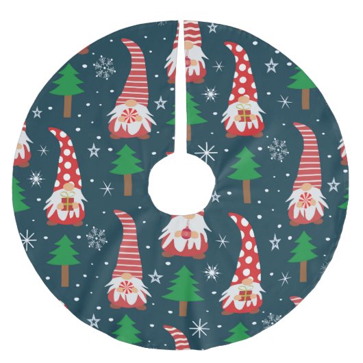 Niedliche Weihnachtsstürme mit Pine Tree und Snowf Polyester Weihnachtsbaumdecke (Vorderseite)