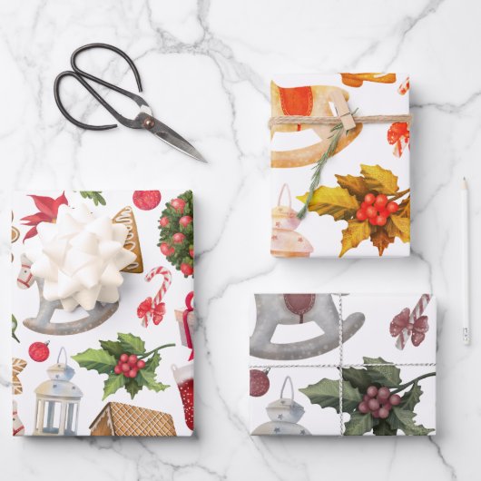 Niedliche Weihnachtssymbole Geschenkpapier Set (Vorderseite)