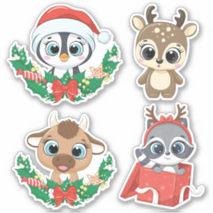 Niedliche Weihnachtstieraufkleber Aufkleber