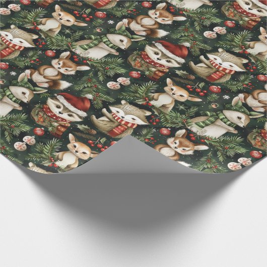 Niedliche Weihnachtstiere Geschenkpapier (Ecke)