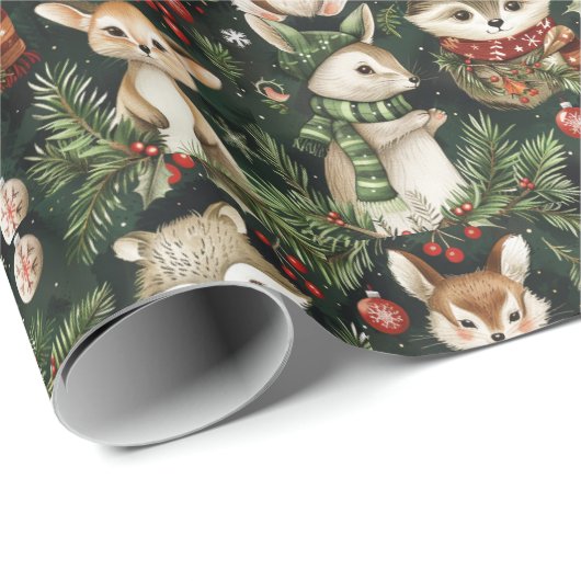 Niedliche Weihnachtstiere Geschenkpapier (Rolleneckpunkt)