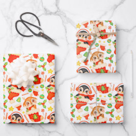Niedliche Weihnachtstiere Geschenkpapier Set