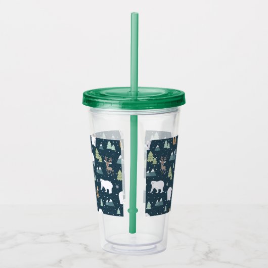 Niedliche Weihnachtstiere Rustikales Muster Acryltrinkbecher (Rechts)