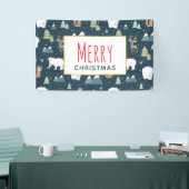 Niedliche Weihnachtstiere Rustikales Muster Banner (Messeveranstaltung)