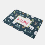 Niedliche Weihnachtstiere Rustikales Muster Fußmatte (Schrägansicht)