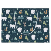 Niedliche Weihnachtstiere Rustikales Muster Große Geschenktüte (Vorderseite)