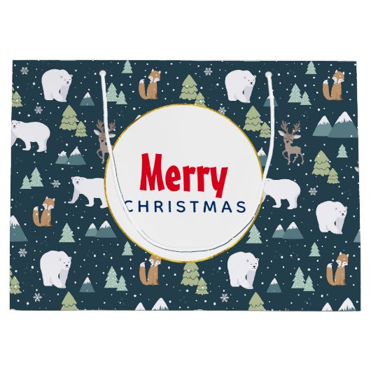 Niedliche Weihnachtstiere Rustikales Muster Große Geschenktüte (Vorderseite)