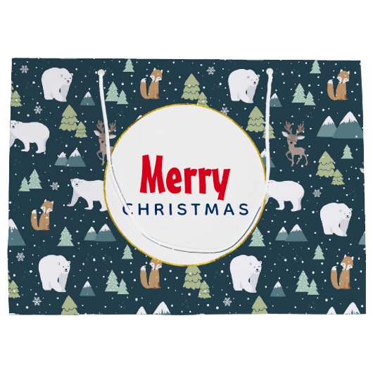 Niedliche Weihnachtstiere Rustikales Muster Große Geschenktüte (Rückseite)