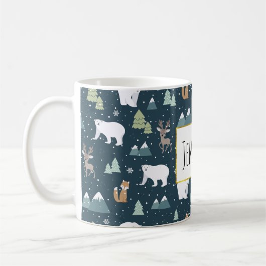 Niedliche Weihnachtstiere Rustikales Muster Kaffeetasse (Links)