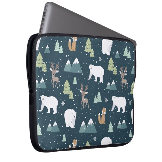 Niedliche Weihnachtstiere Rustikales Muster Laptopschutzhülle (Vorne Rechts)