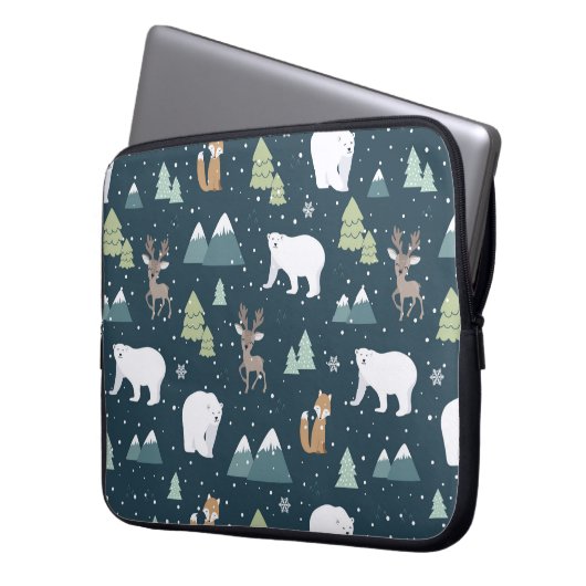 Niedliche Weihnachtstiere Rustikales Muster Laptopschutzhülle (Vorderseite Links)