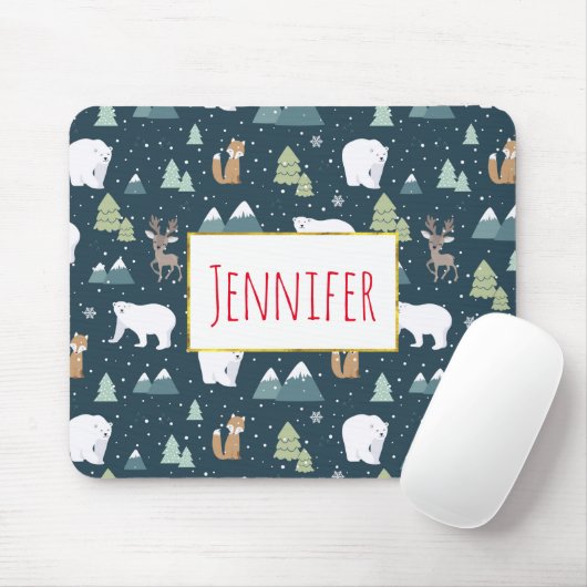 Niedliche Weihnachtstiere Rustikales Muster Mousepad (Mit Mouse)