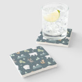 Niedliche Weihnachtstiere Rustikales Muster Steinuntersetzer (Seitenansicht)