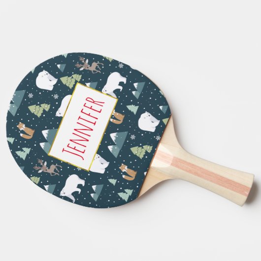 Niedliche Weihnachtstiere Rustikales Muster Tischtennis Schläger (Seitenansicht)