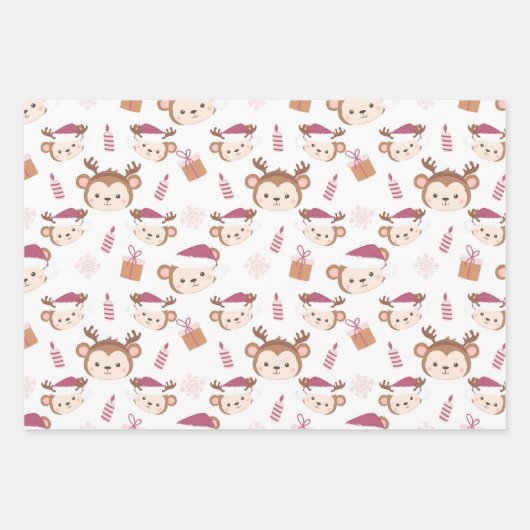 Niedliche Weihnachtstiere Umhüllungsblatt Set von Geschenkpapier Set (Vorderseite 2)