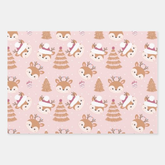 Niedliche Weihnachtstiere Umhüllungsblatt Set von Geschenkpapier Set (Vorderseite)
