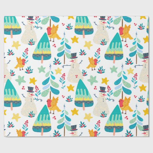 Niedliche Weihnachtstiere und Symbolmuster Geschenkpapier (Flach)