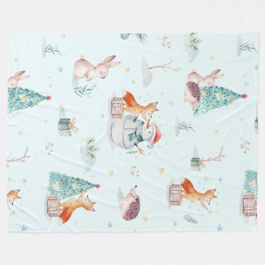 Niedliche Weihnachtstiermuster Fleecedecke (Vorderseite (Horizontal))