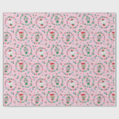 Niedliche Weihnachtstierreste Rosa Geschenkpapier (Flach)