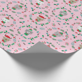 Niedliche Weihnachtstierreste Rosa Geschenkpapier