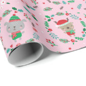 Niedliche Weihnachtstierreste Rosa Geschenkpapier (Rolleneckpunkt)