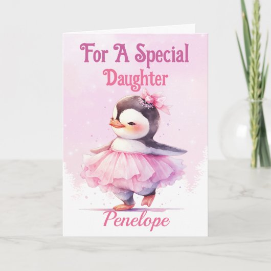 Niedliche WeihnachtsTochter Penguin Pink Ballerina Feiertagskarte (Vorderseite)