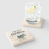 Niedliche Weihnachtstypografie Steinuntersetzer (Seitenansicht)