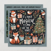 Niedliche Weihnachtswaldstämme und -füchse Feiertagskarte (Vorne/Hinten)