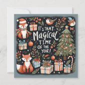 Niedliche Weihnachtswaldstämme und -füchse Feiertagskarte (Vorderseite)