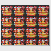 Niedliche Weihnachtswelpen auf einem Eimer Geschenkpapier (Flach)