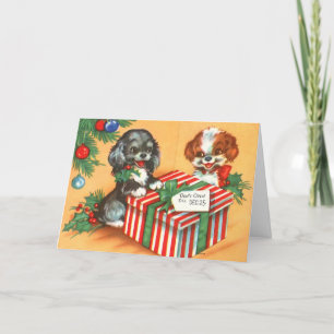 Niedliche Weihnachtswelpen Feiertagskarte