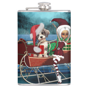 Niedliche Weihnachtswelpen Flachmann