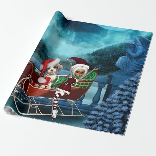 Niedliche Weihnachtswelpen Geschenkpapier (Ungerollt)