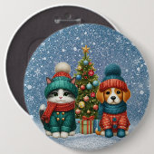 Niedliche Weihnachtswelpen und -kätzchen Button (Vorne & Hinten)