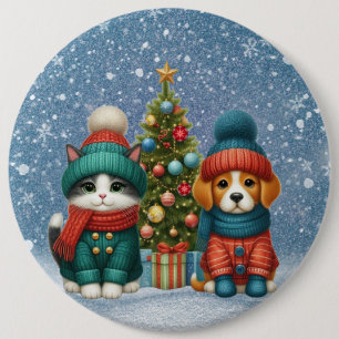 Niedliche Weihnachtswelpen und -kätzchen Button