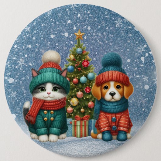 Niedliche Weihnachtswelpen und -kätzchen Button (Vorderseite)