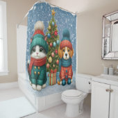 Niedliche Weihnachtswelpen und -kätzchen Duschvorhang (Beispiel)