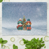 Niedliche Weihnachtswelpen und -kätzchen Geschirrtuch (Gefaltet)