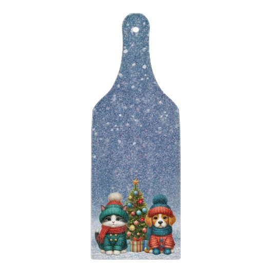 Niedliche Weihnachtswelpen und -kätzchen Schneidebrett (Vorderseite)