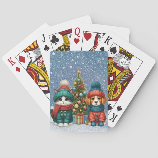 Niedliche Weihnachtswelpen und -kätzchen Spielkarten (Rückseite)