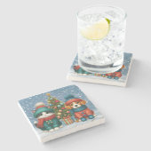 Niedliche Weihnachtswelpen und -kätzchen Steinuntersetzer (Seitenansicht)