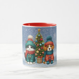 Niedliche Weihnachtswelpen und -kätzchen Tasse